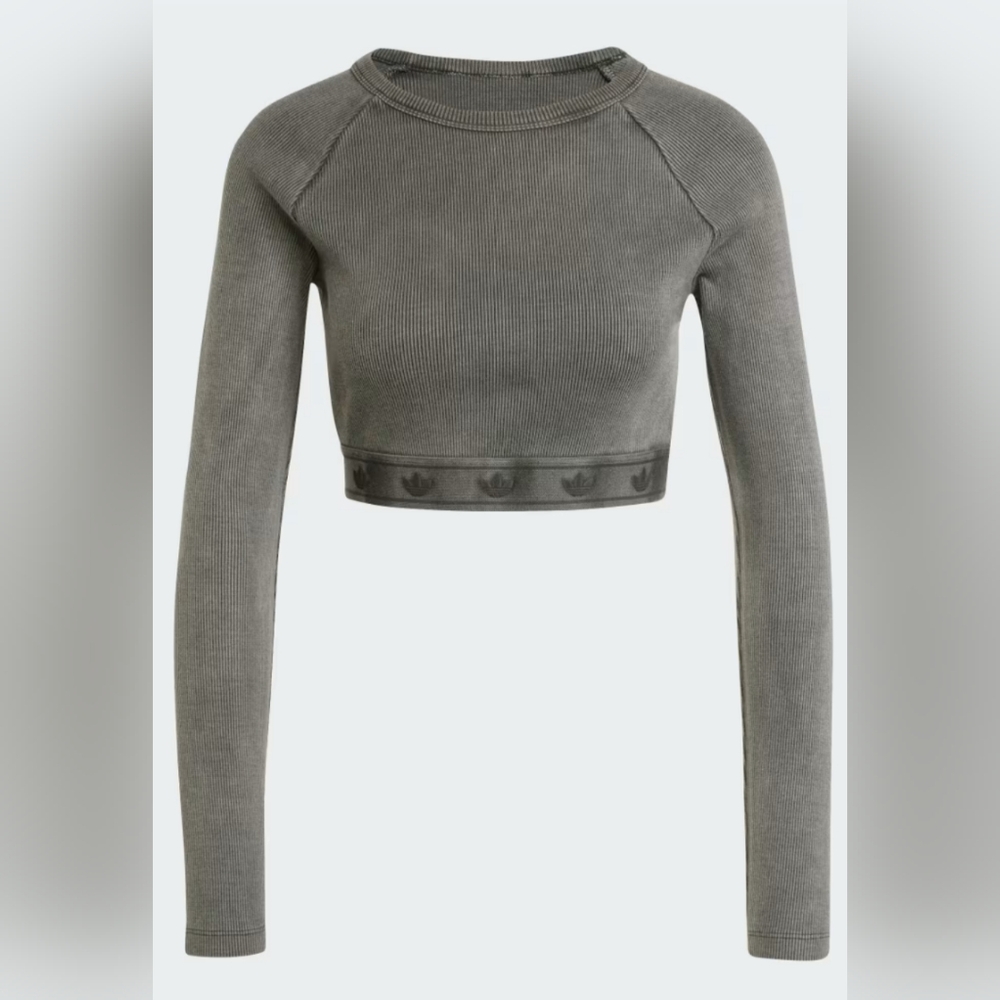 🚺 S US — adidas Originals Ribbed Long-Sleeve Crop Top [BLACK] JD0014